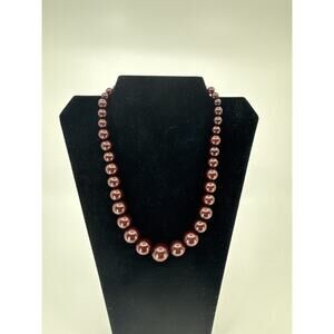 Vintage Womens Necklace Costume Jewelry Graduated Beads Brown / Dark Red